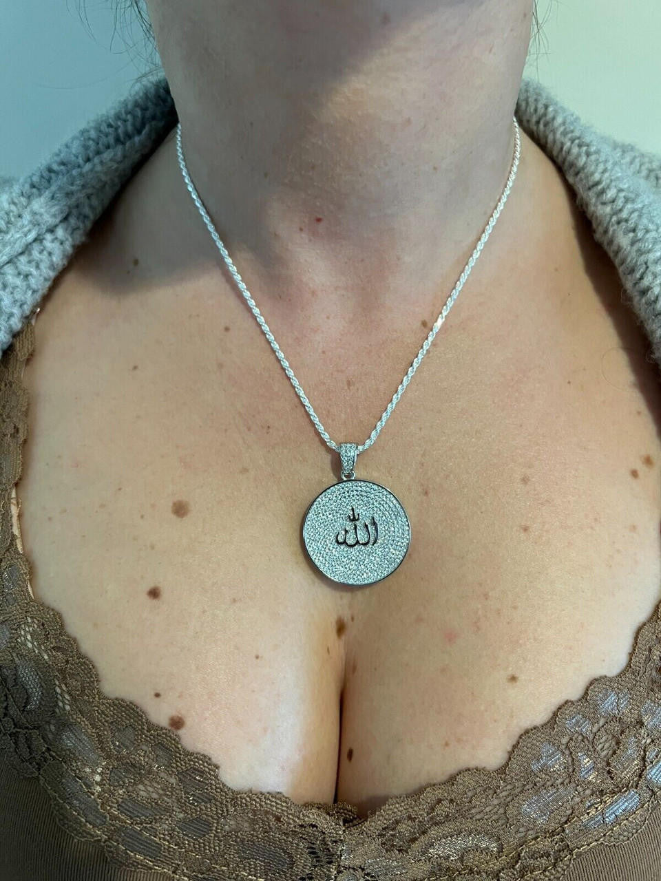 MOISSANITE Real Silver / Gold Allah Medallion Islamic Necklace Pass Diamond Test