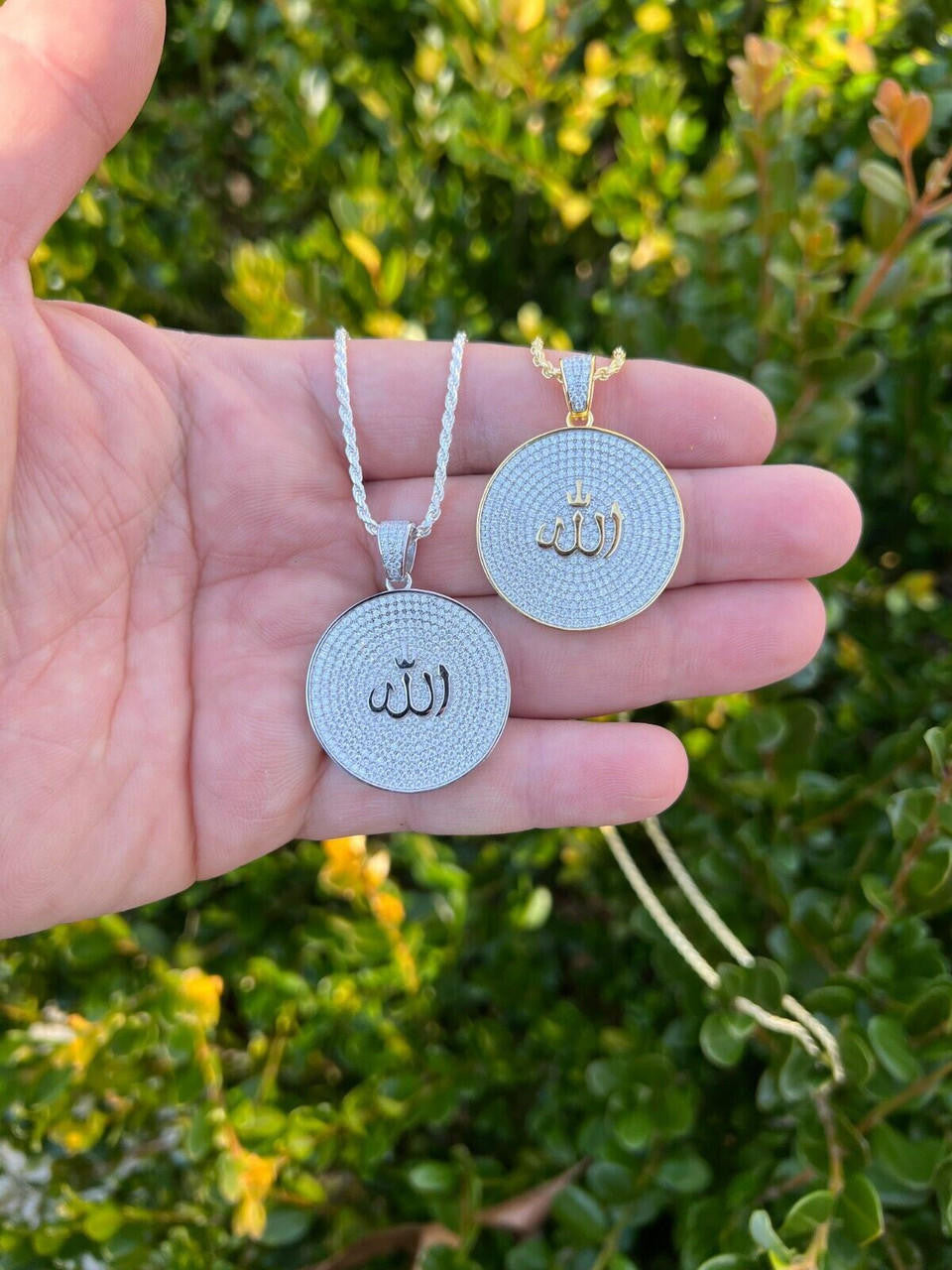 MOISSANITE Real Silver / Gold Allah Medallion Islamic Necklace Pass Diamond Test
