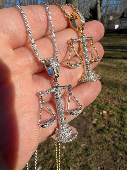 MOISSANITE Real Silver / Gold Libra Balanced Scale Necklace Pass Diamond Tester