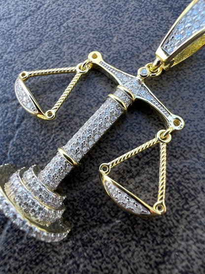 MOISSANITE Real Silver / Gold Libra Balanced Scale Necklace Pass Diamond Tester