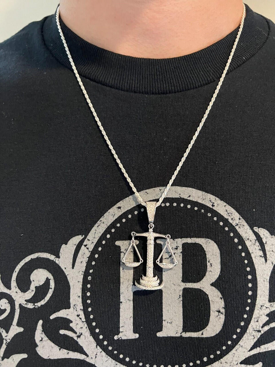 MOISSANITE Real Silver / Gold Libra Balanced Scale Necklace Pass Diamond Tester