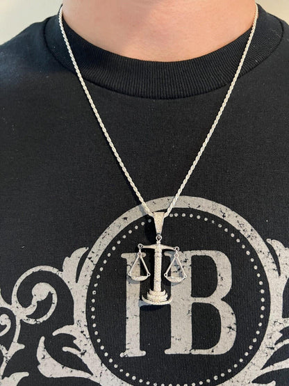 MOISSANITE Real Silver / Gold Libra Balanced Scale Necklace Pass Diamond Tester