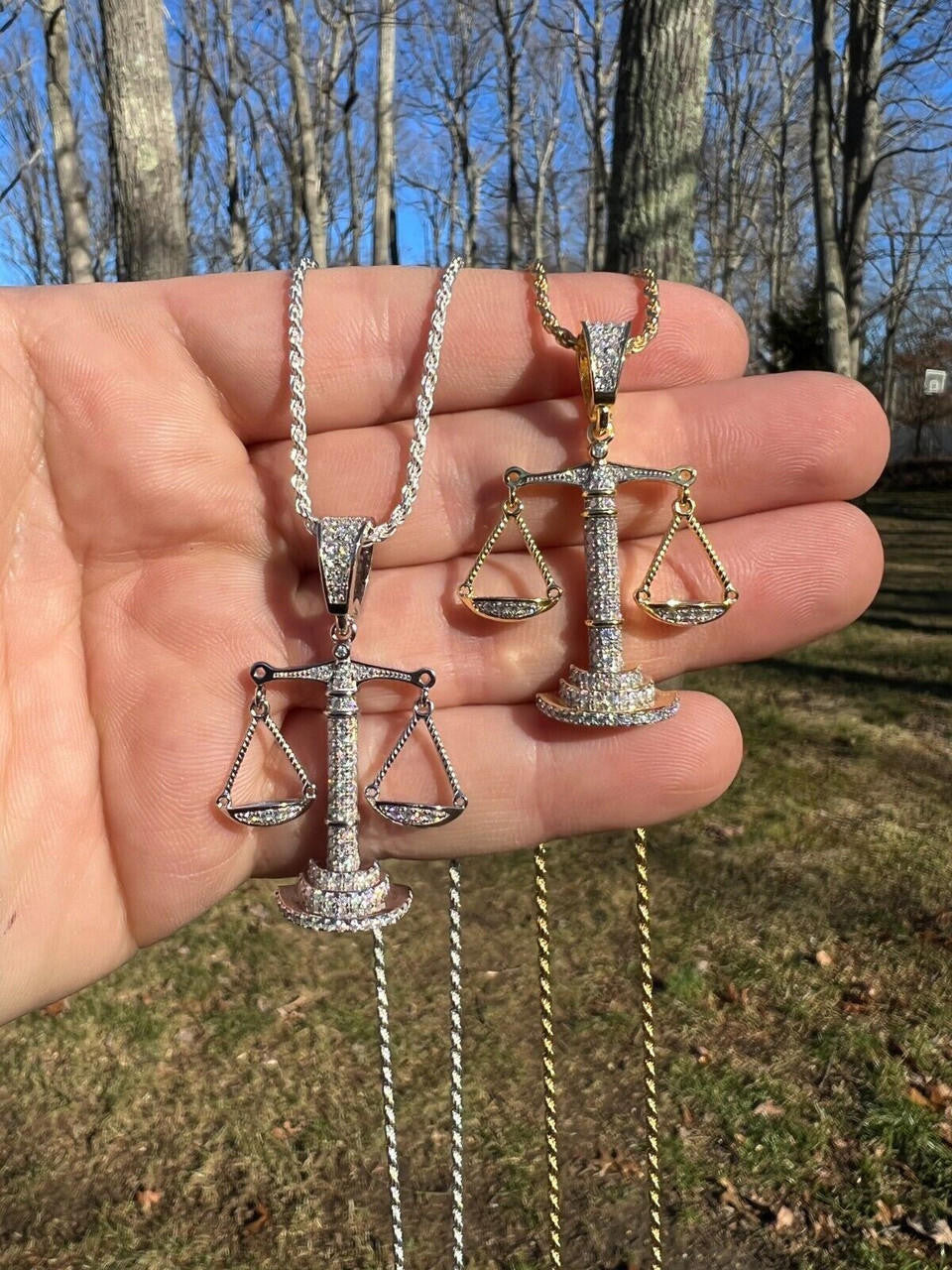 MOISSANITE Real Silver / Gold Libra Balanced Scale Necklace Pass Diamond Tester