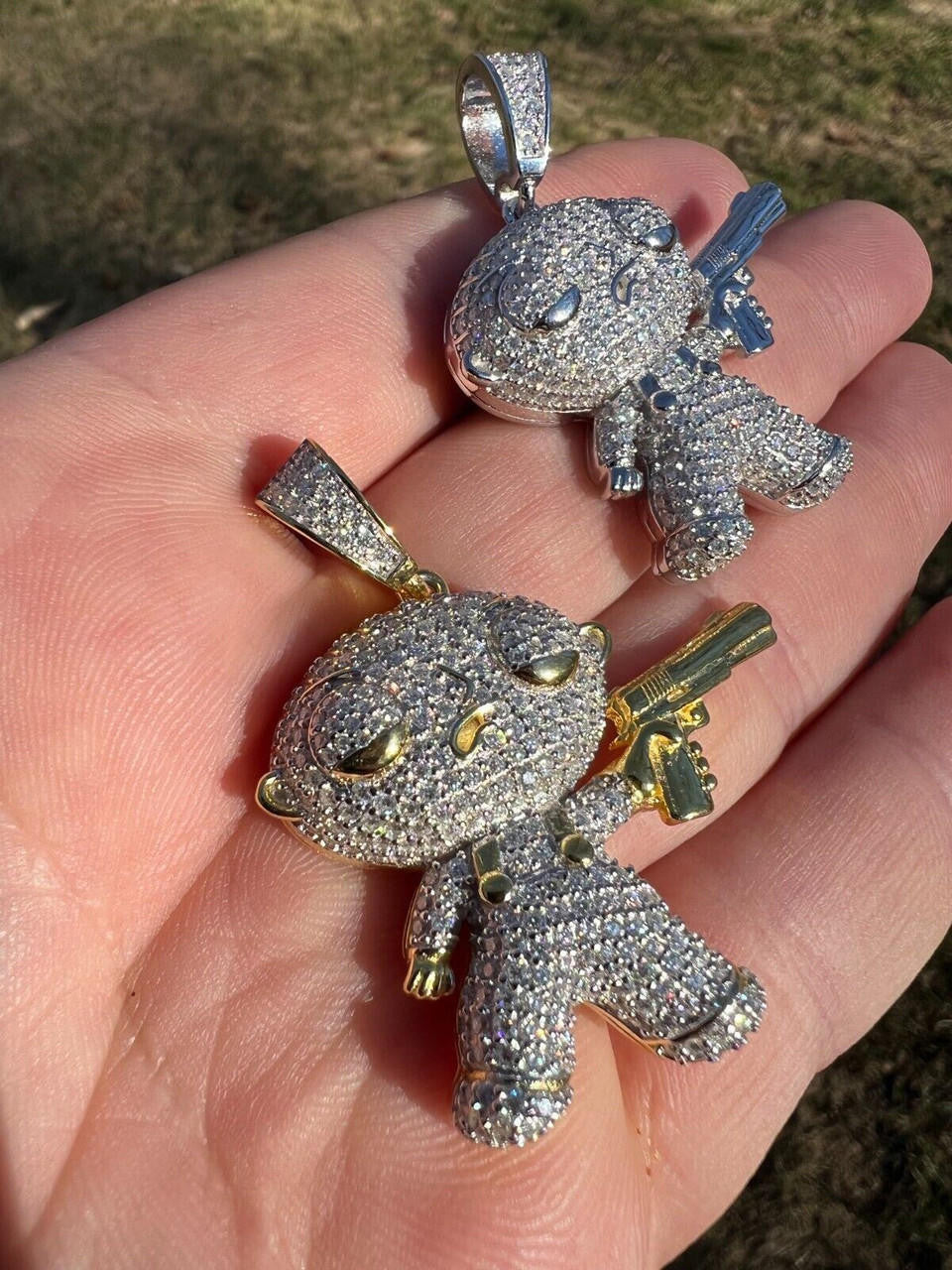 MOISSANITE Real Silver / Gold Stewie Griffin Family Guy Necklace Diamond Test ✅