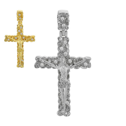 MOISSANITE Silver Gold Real Iced Nugget Jesus On Cross Pendant Pass Diamond Test