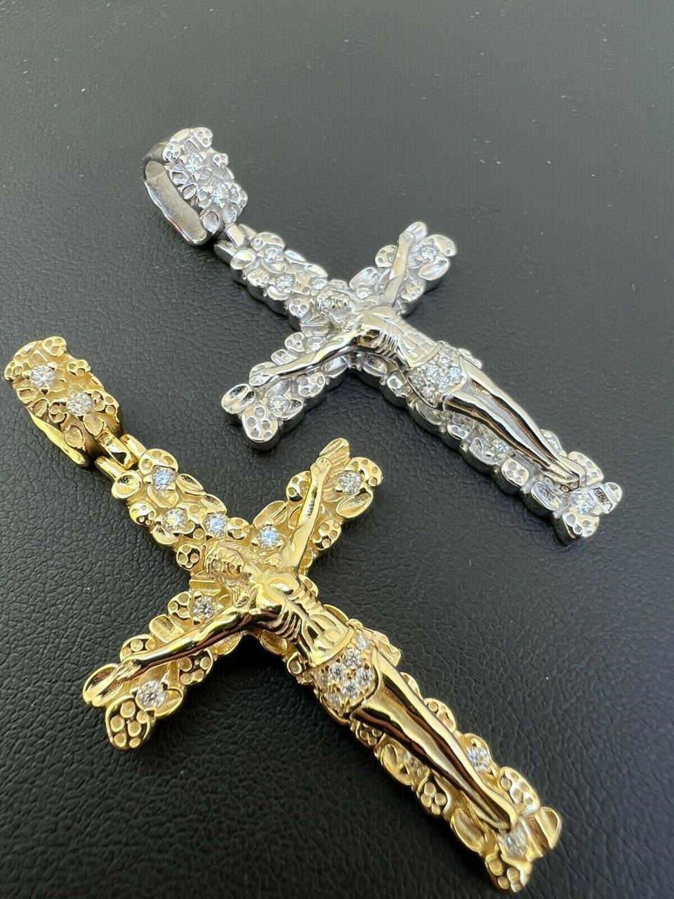 MOISSANITE Silver Gold Real Iced Nugget Jesus On Cross Pendant Pass Diamond Test