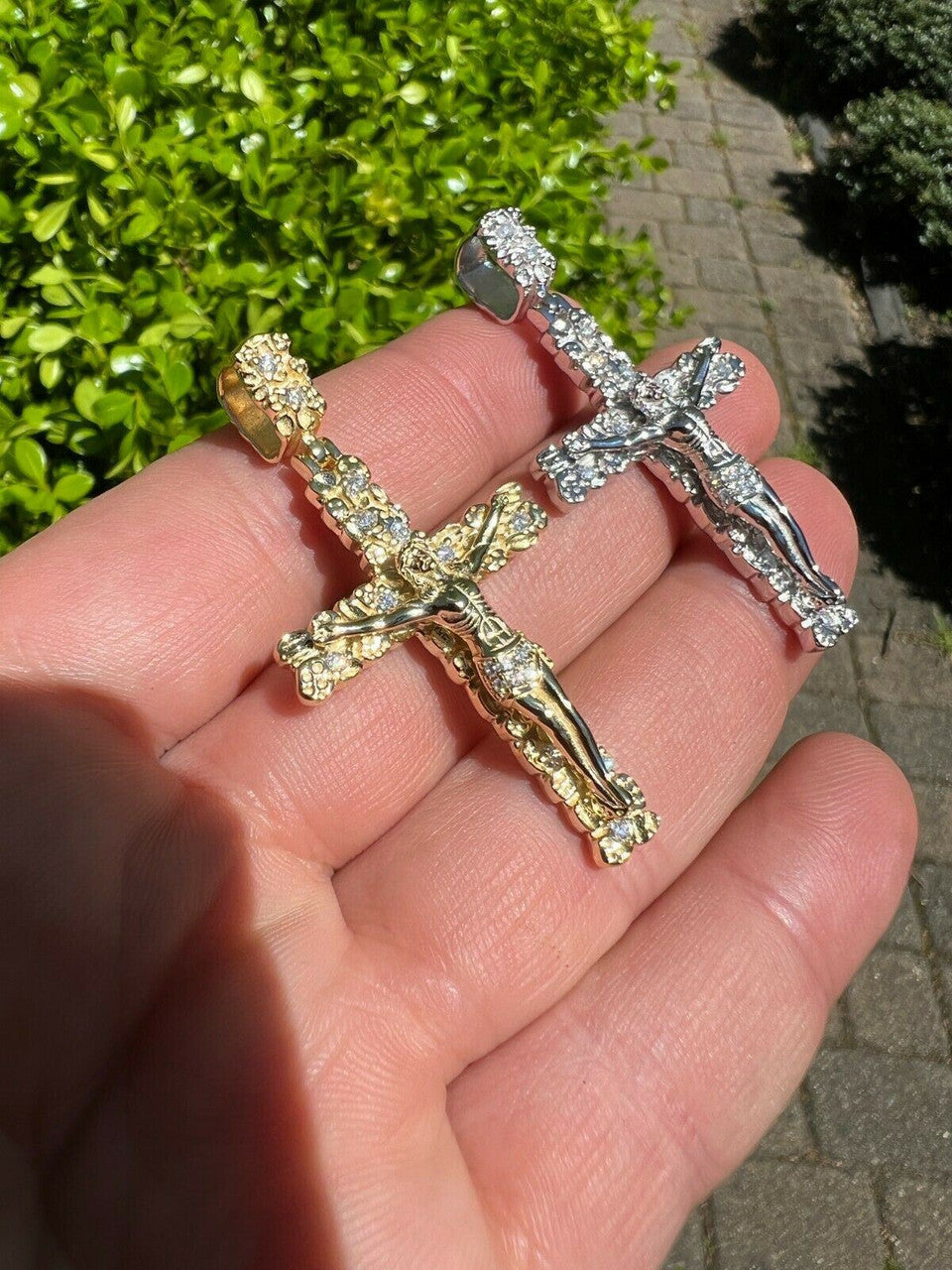 MOISSANITE Silver Gold Real Iced Nugget Jesus On Cross Pendant Pass Diamond Test