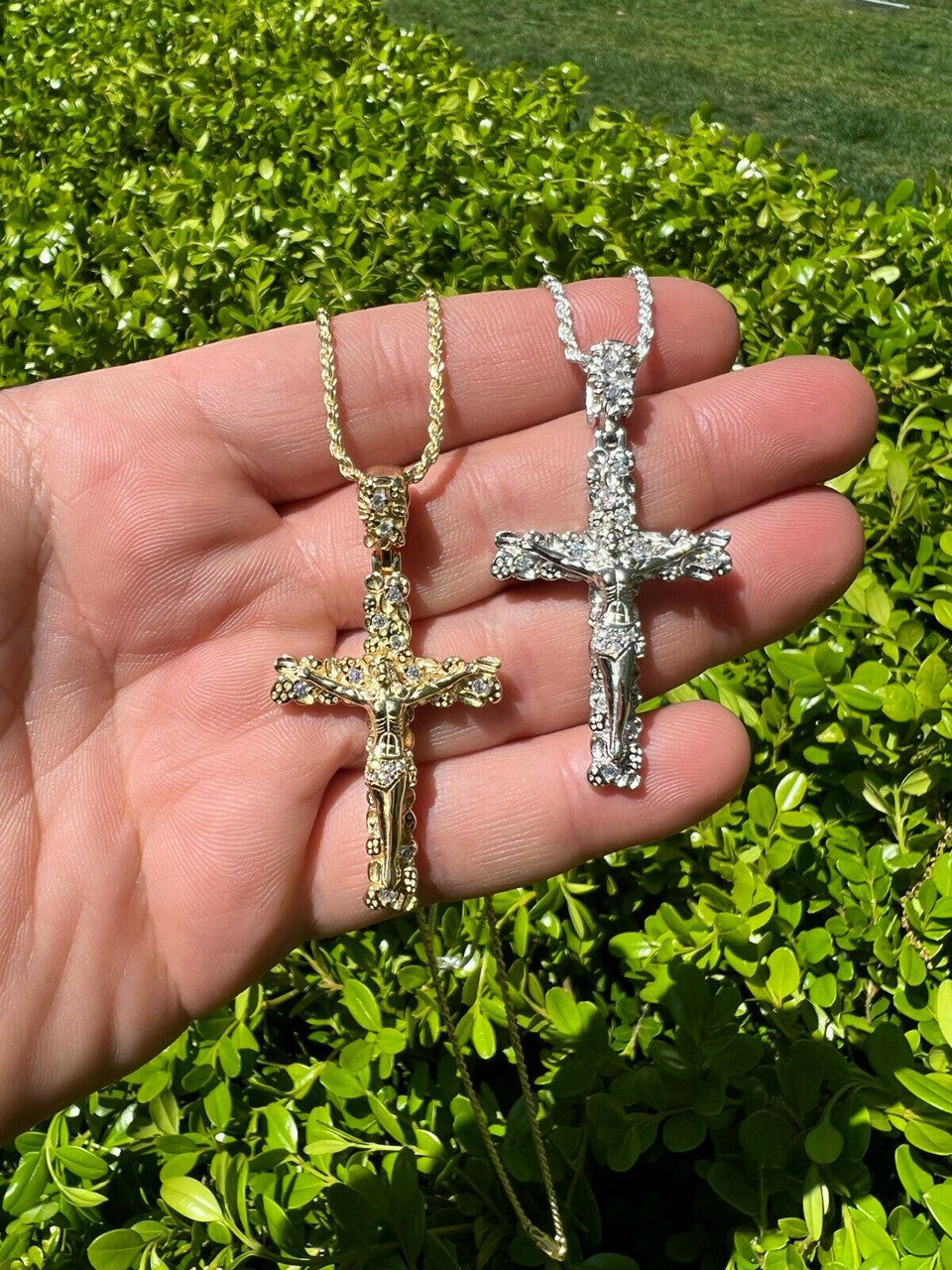 MOISSANITE Silver Gold Real Iced Nugget Jesus On Cross Pendant Pass Diamond Test