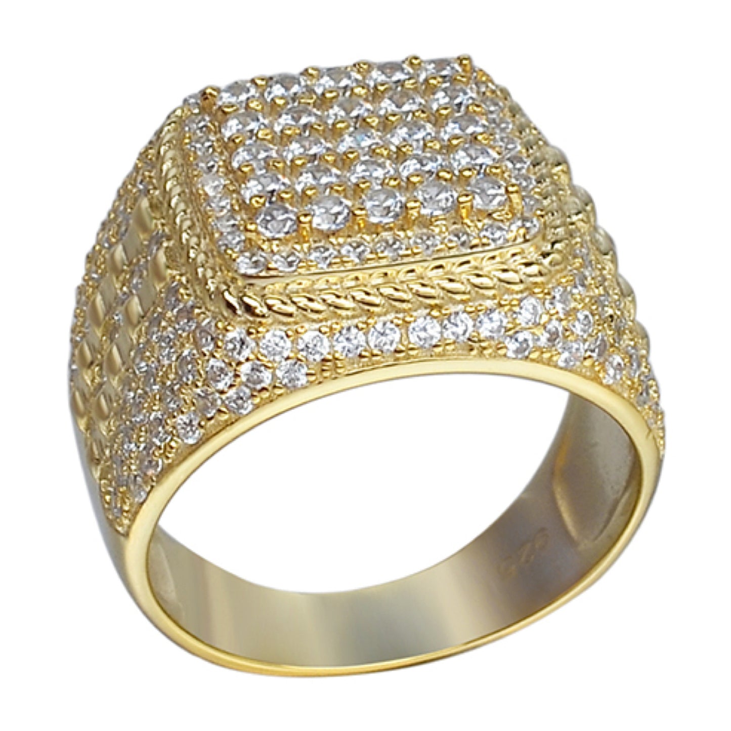 MOISSANITE Sqaure Iced Out Chicago Ring - 14k Gold Vermeil 925 Silver