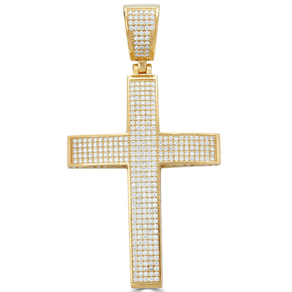 Men’s 14k Yellow Gold Over Solid 925 Silver Large Cross Real MOISSANITE 2x1.5”