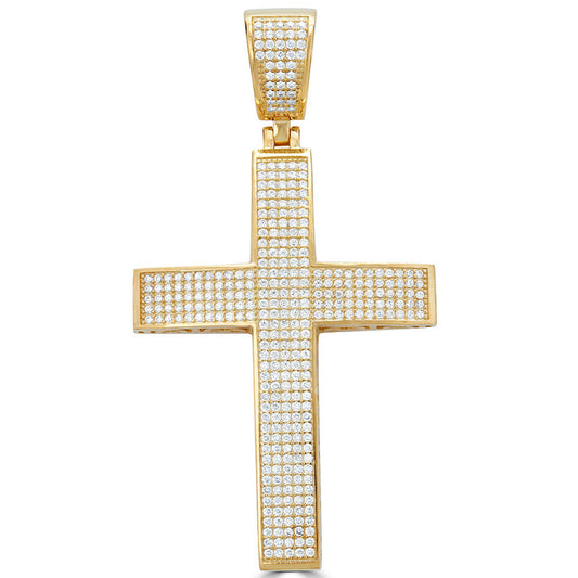 Men’s 14k Yellow Gold Over Solid 925 Silver Large Cross Real MOISSANITE 2x1.5”