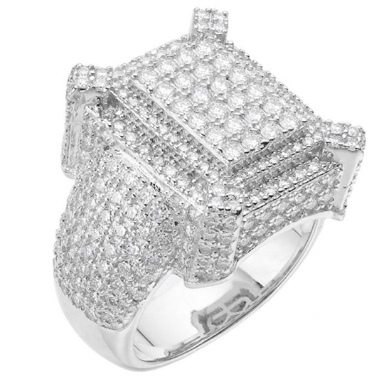 Men's Real Solid 925 Silver MOISSANITE Large 3D Rectangular Iced Hip Hop Ring