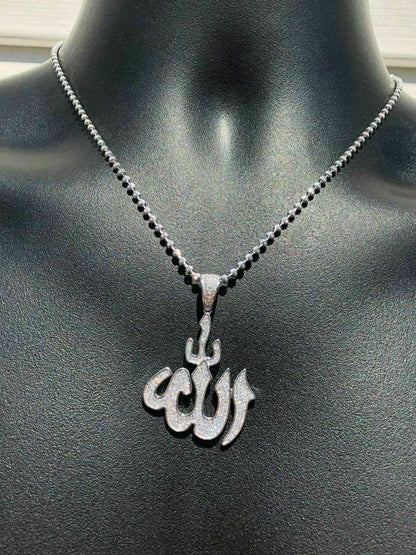 Mens Allah Islam Pendant 1ct Man Made Diamond Solid Sterling Silver 925 Diamond