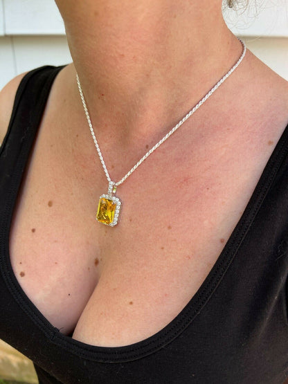 Mens Hip Hop Iced Moissanite & Yellow Simulated Canary Diamond Pendant Necklace
