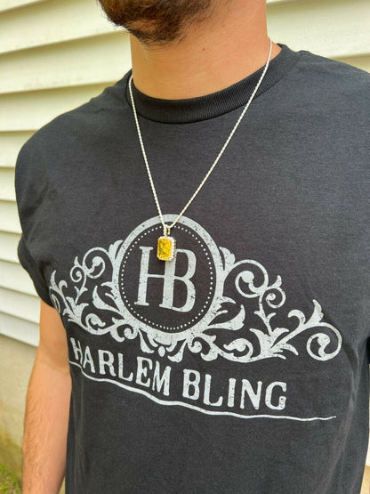 Mens Hip Hop Iced Moissanite & Yellow Simulated Canary Diamond Pendant Necklace