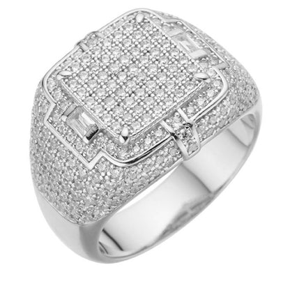 Mens MOISSANITE Ring Real Solid 925 Silver Hip Hop Iced Pass Diamond Test Pinky