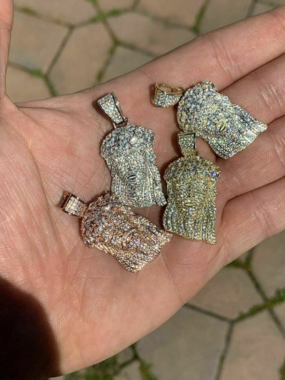 Mens Solid 925 Sterling Silver Jesus Piece Real Iced Bust Down Yellow Rose Gold