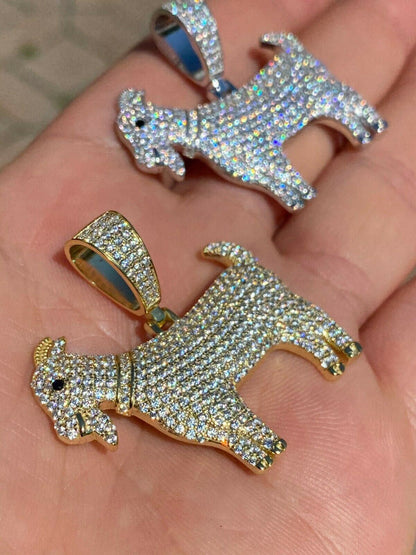 Moissanite GOAT Pendant Bling Necklace Iced Gold Silver Mens Pass Diamond Tester