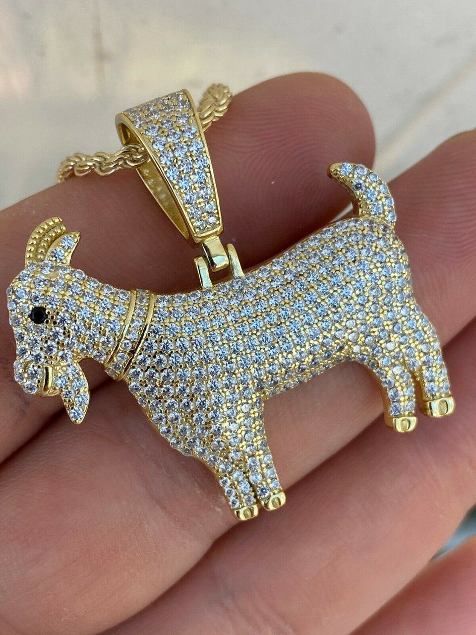 Moissanite GOAT Pendant Bling Necklace Iced Gold Silver Mens Pass Diamond Tester