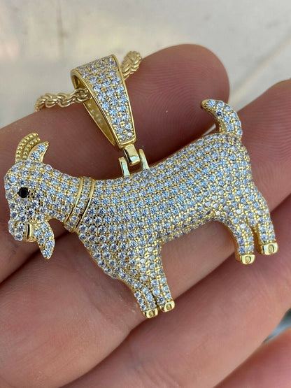 Moissanite GOAT Pendant Bling Necklace Iced Gold Silver Mens Pass Diamond Tester