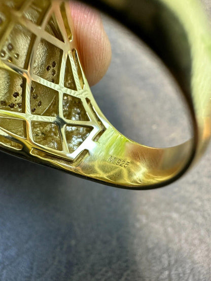 Moissanite Jesus On Cross Nugget Ring - 14k Gold Vermeil 925 Silver