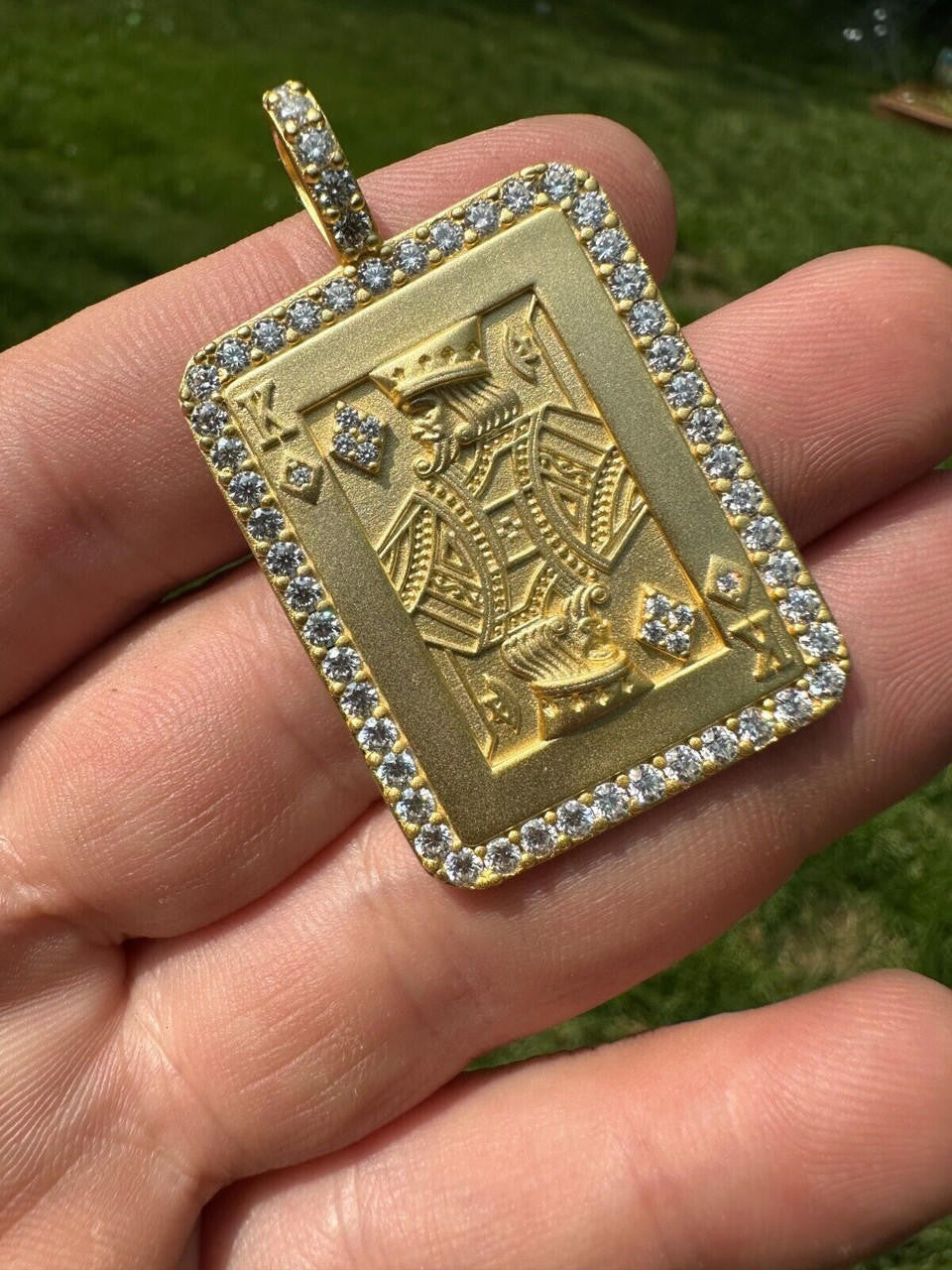 Moissanite Lucky King Of Diamonds 925 Silver/Gold Plated Iced Poker Card Pendant