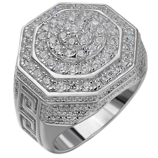 Octagonal Greek Gods Iced Out Ring - 925 Silver - CZ Stones