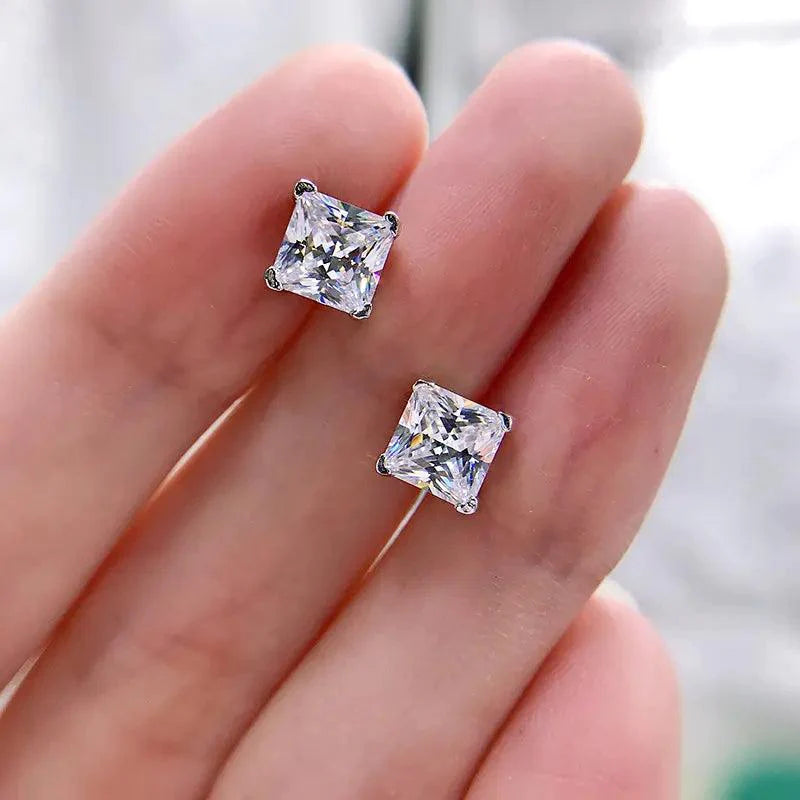 Princess Cut VVS Moissanite Diamond Stud Earrings