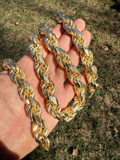 Half Kilo Rope Chain Necklace - 14k Gold Vermeil 925 Sterling Silver - 18"-30" - 14.5mm