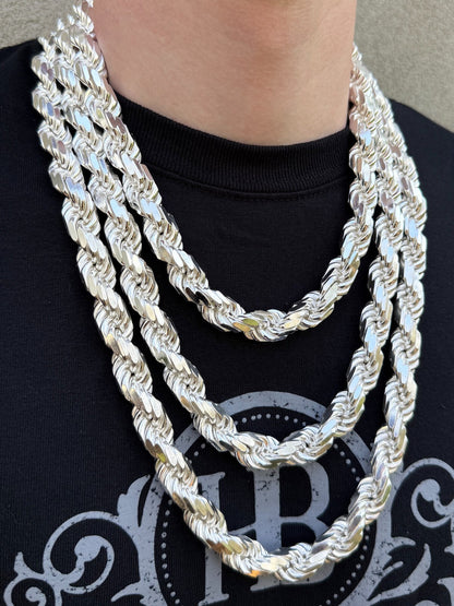 BIGGEST BOSS Rope Chain Necklace - 925 Sterling Silver - 18"-30" - 14.5mm