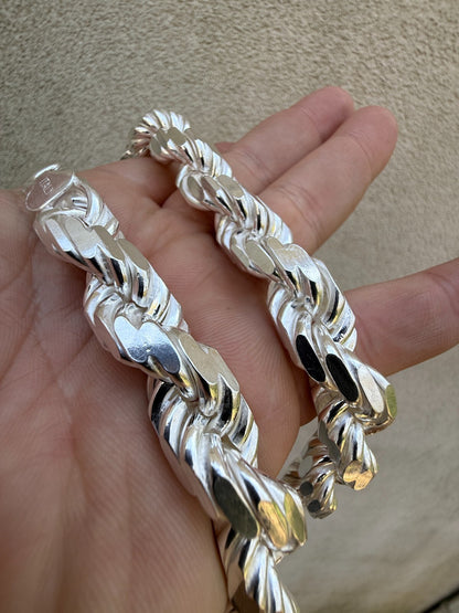 BIGGEST BOSS Rope Chain Necklace - 925 Sterling Silver - 18"-30" - 14.5mm