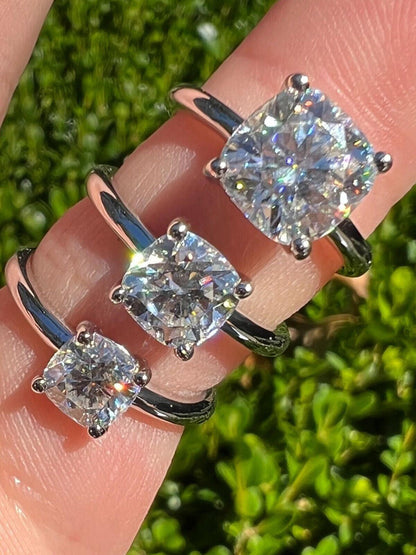 Real 1-3ct Real Moissanite Engagement Promise Ring Square Cushion Cut 925 Silver