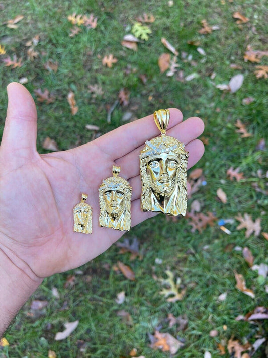 Real 14k Gold Vermeil Jesus Piece Pendant Baguette MOISSANITE Pass Diamond Test