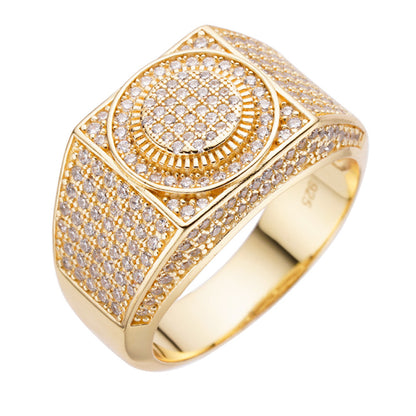 Real 14k Gold Vermeil Mens Hip Hop Iced MOISSANITE Ring - Passes Diamond Tester