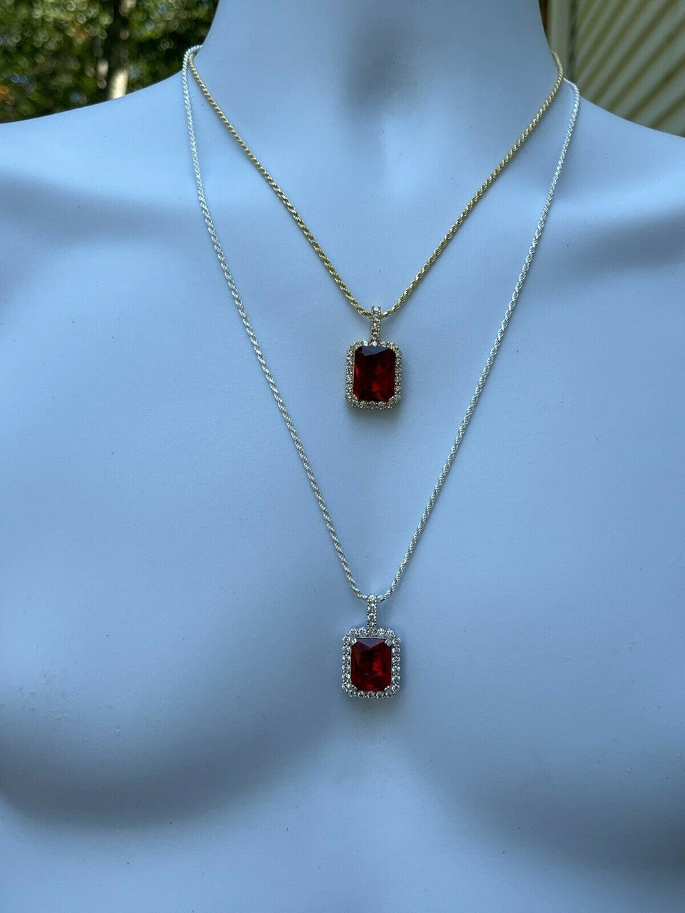 Real 925 Silver / 14k Gold Mens Ruby Necklace Iced Out
