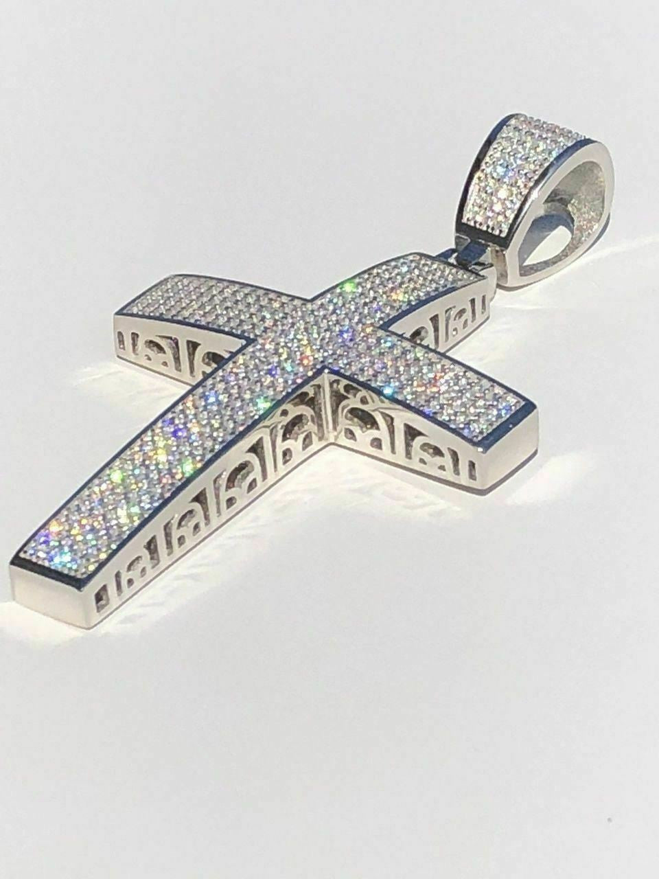 Real 925 Silver Large Iced Cross Pendant 2.5CT MOISSANITE Passes Diamond Tester