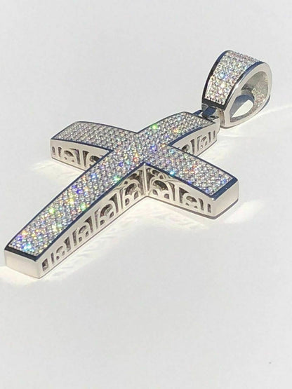 Real 925 Silver Large Iced Cross Pendant 2.5CT MOISSANITE Passes Diamond Tester