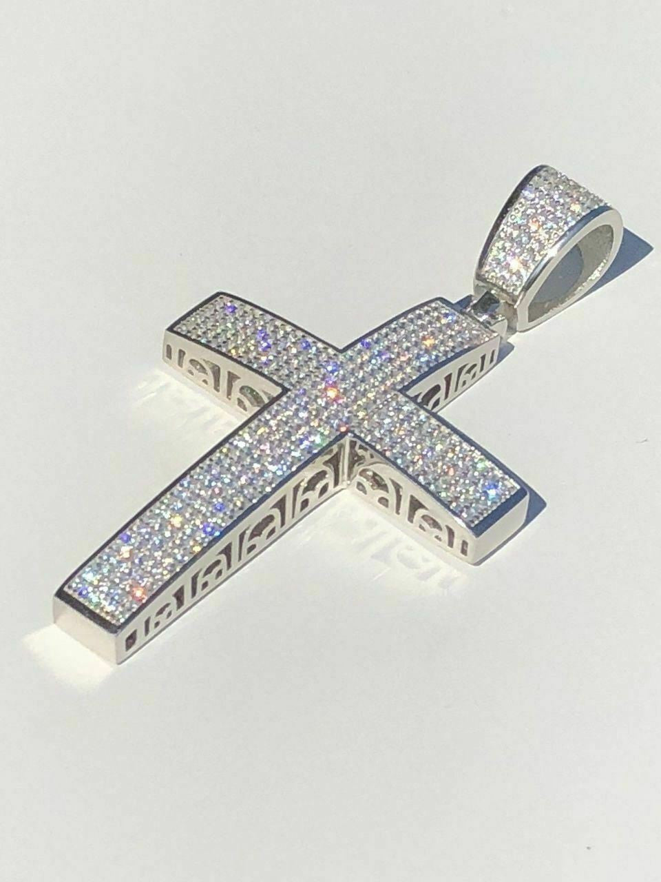 Real 925 Silver Large Iced Cross Pendant 2.5CT MOISSANITE Passes Diamond Tester