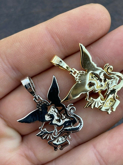 Real 925 Silver Saint Michael Archangel Necklace Pendant Necklace Gold Hip Hop