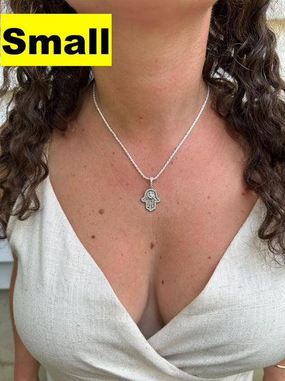 Real 925 Sterling Silver Hamsa Evil Eye Hand Iced MOISSANITE Pendant - 3 Sizes