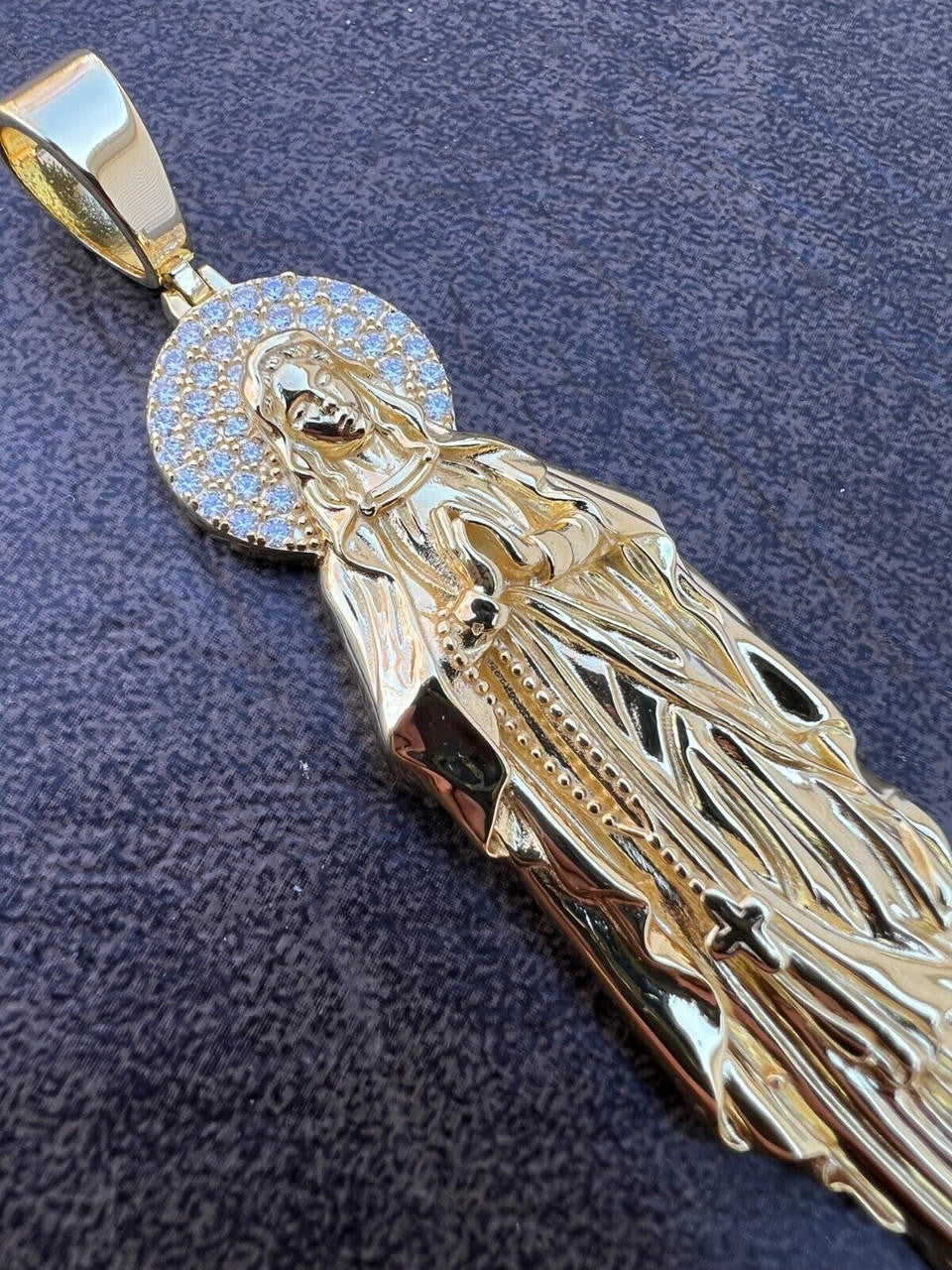 Real MOISSANITE 925 Silver 14k Gold Plated Virgin Mary Pendant Iced Necklace