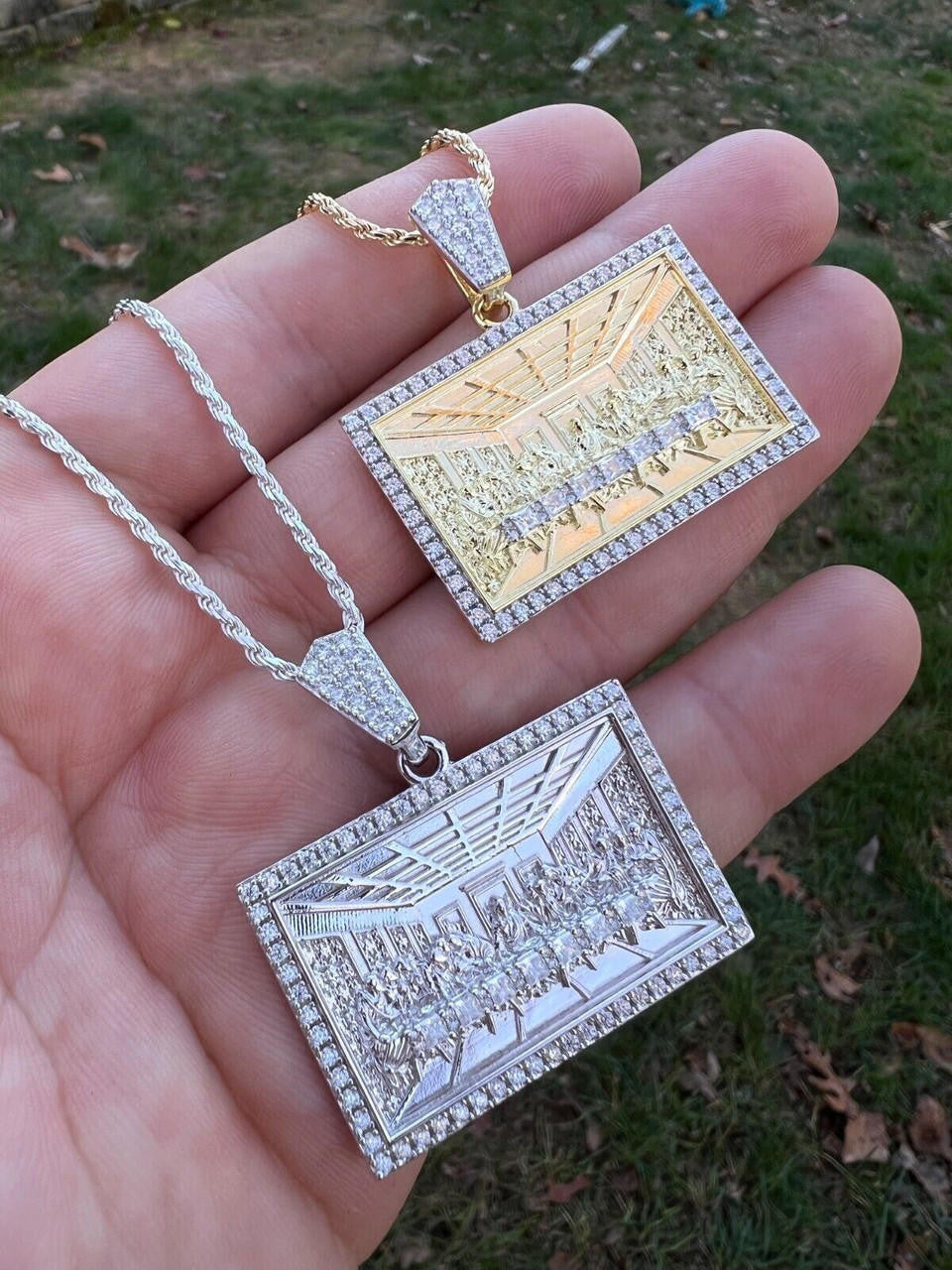 Real MOISSANITE 925 Silver Gold Plated Iced Jesus Last Supper Pendant Necklace)