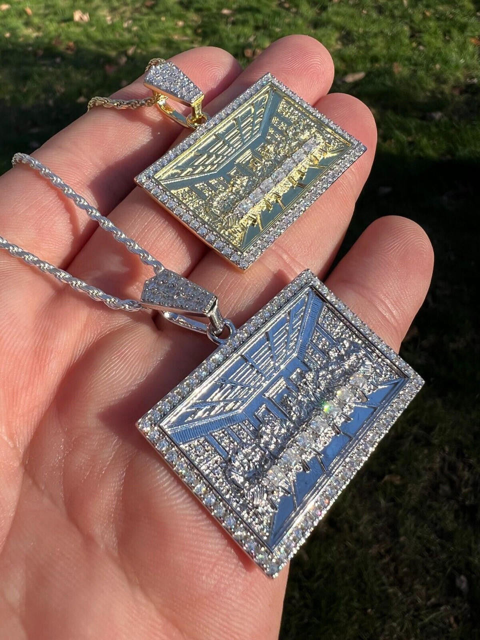 Real MOISSANITE 925 Silver Gold Plated Iced Jesus Last Supper Pendant Necklace)