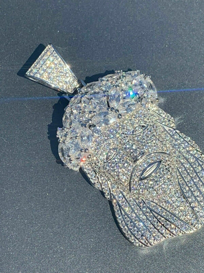 Real Mens Solid 925 Sterling Silver Jesus Piece Flooded Out Pendant Really Iced