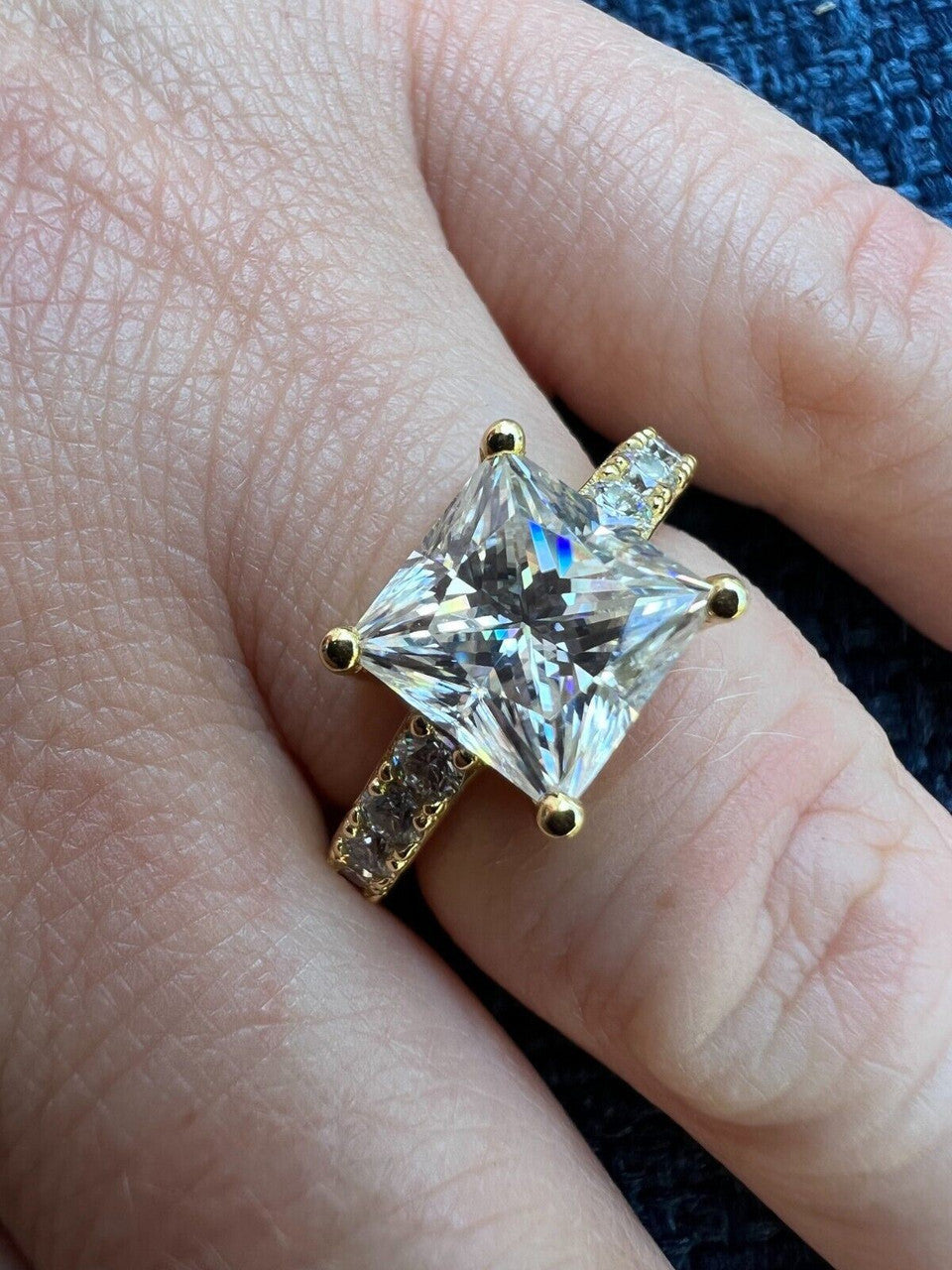 Real Princess Cut MOISSANITE Engagement Promise Ring 14k Gold Plated 925 Silver
