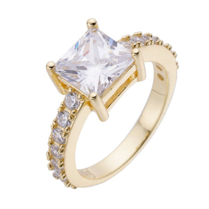 Real Princess Cut MOISSANITE Engagement Promise Ring 14k Gold Plated 925 Silver