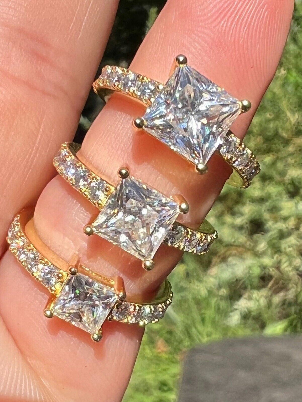Real Princess Cut MOISSANITE Engagement Promise Ring 14k Gold Plated 925 Silver