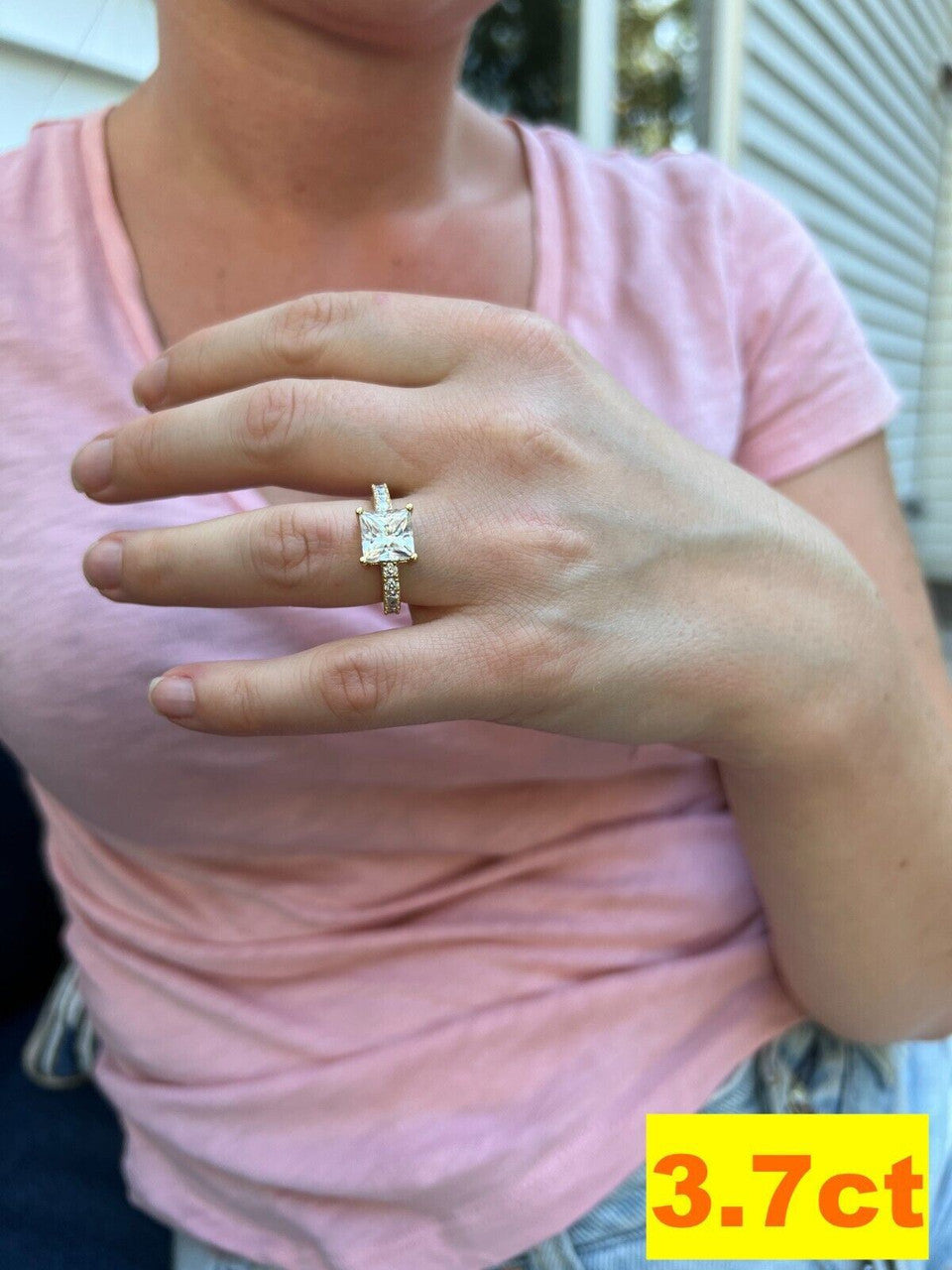 Real Princess Cut MOISSANITE Engagement Promise Ring 14k Gold Plated 925 Silver