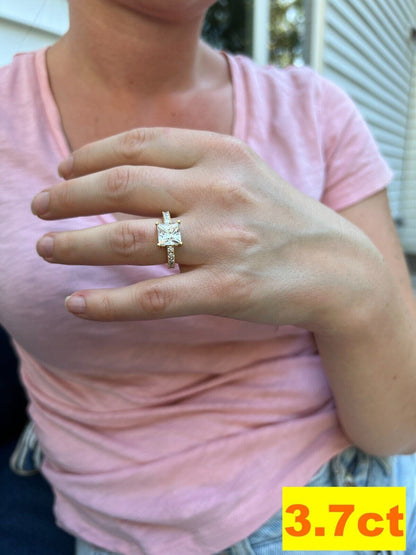 Real Princess Cut MOISSANITE Engagement Promise Ring 14k Gold Plated 925 Silver