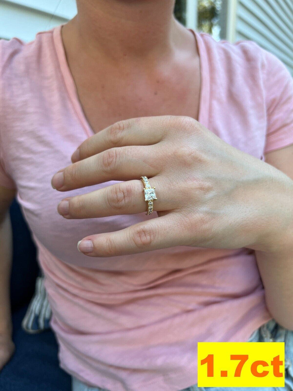Real Princess Cut MOISSANITE Engagement Promise Ring 14k Gold Plated 925 Silver